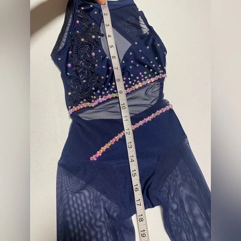 AA dance competition contemporary solo costume blue oasis unitard illusion SC